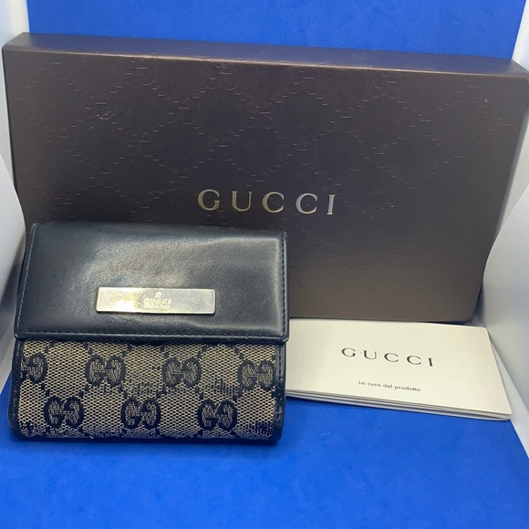 Rare black Gucci leather & canvas GG Guccissima vintage wallet - Picture 2 of 10